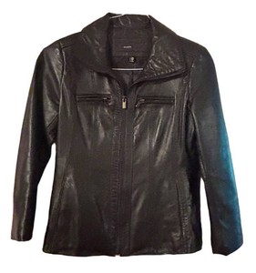 BR2 - Avanti Black Leather Coat Size Petite Medium