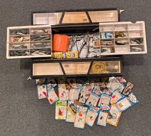 LL - Vintage Fishing Tackle Box with Variety of Lures and More