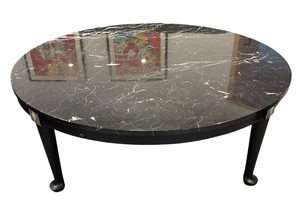 French Neo-Classical Style Coffee Table Black Marble Top Round