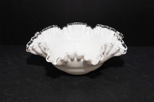 Fenton Silver Crest Ruffled Milk Glass Bowl