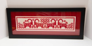Framed Red & White Cross Stitch Artwork