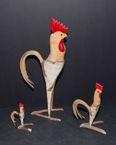 Hand-Carved Swedish Wooden Roosters