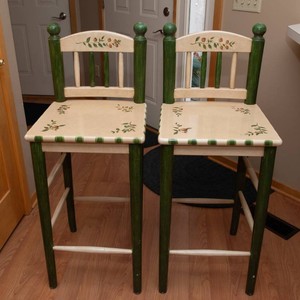 Hand-Painted Wooden Bar Stools  Set of 2