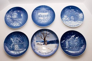 1980s Bing & Grndahl Blue Collector Plates  Set of 6