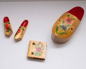 Rosemaled Wooden Clogs & Match Holder