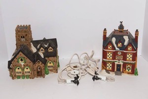 Department 56 Dickens Village Buildings  Set of 2 Knotting Hill Church and Boarding & Lodging School.