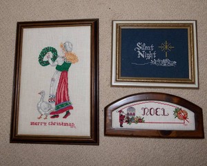 Handcrafted Christmas Cross Stitch Artwork  Set of 3