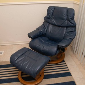 Ekornes Stressless Navy Leather Recliner with Ottoman