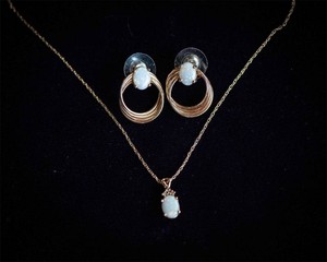 Opal Necklace & Earrings Set  14K Gold