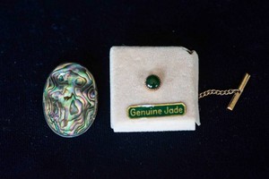 Mexican Alpaca Brooch & Genuine Jade Tie Pin