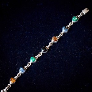 Mexican 925 Stone Heart Bracelet  7.5