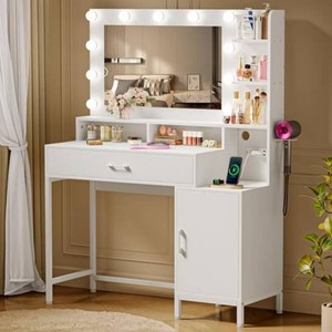 $133 Driftalia Vanity Desk with Mirror, Lights