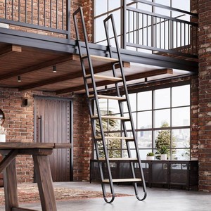 $427 Industrial Loft Ladder, 7 Steps, Black Rails