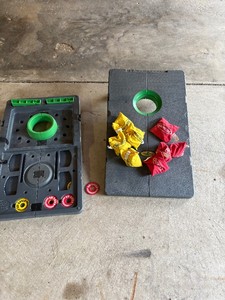 Portable cornhole and ring toss game set