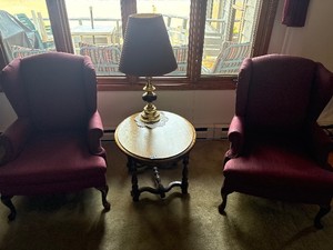 Pair of chairs with accent lamp and side table