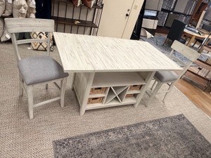 New Coast2Coast Farmhouse Kitchen Island Dining Table Set w (2) Upholstered Counter Stools & Storage  $1,500 MSRP