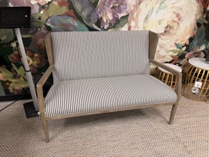Modern Upholstered Striped Settee Bench Sofa w Wood Frame