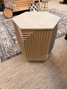Modern Geometric Fluted Hexagon End Table  Accent Table  Light Oak Finish