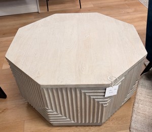 New Modern Geometric Fluted Octagon Coffee Table  Contemporary Light Oak Finish