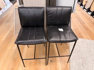 Set of (2) Mauor Black Bar Height Upholstered Stools with Metal Frames MSRP $759