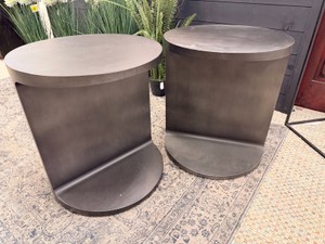 Pair of Contemporary Cannon Oval Metal End Tables  Dark Wood Style Accent Tables