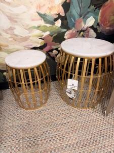 Style Home Collection Gold Cage Nesting Accent Tables w Marble Tops  Set of 2