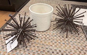 Uttermost Aric Metal Nail Sculptures & Sullivans White Ceramic Planter Decor Set  3 Pieces