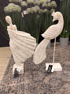 StyleCraft Distressed White Female Bust & Peacock Decorative Sculpture Set