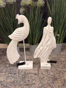StyleCraft White Decorative Figurines  Peacock & Abstract Woman Sculpture Set