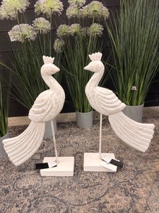 StyleCraft White Decorative Peacock Figurines Set of 2 Bird Sculptures