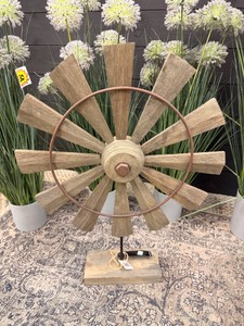 StyleCraft Rustic Wooden Windmill Tabletop Sculpture on Stand