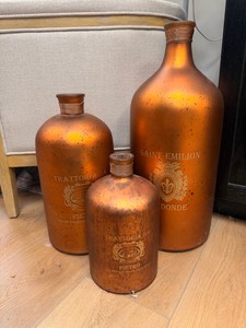 Decorative Frosted Amber Glass Bottle Vase  Italian Wine Label Inspired Accent