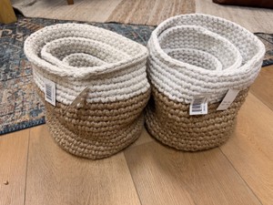 Set of (6) Handwoven Cotton & Jute Nesting Storage Baskets  Two 3-Piece Sets