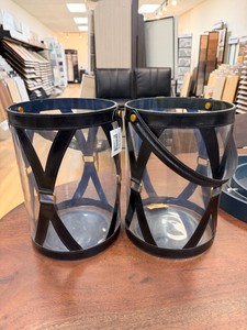 Creative Co-Op Blue Leather Wrapped Wood TraysBuckets  Set of 2
