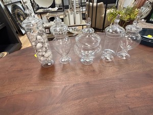 Clear Glass Apothecary Candy Jars with Lids on Pedestal Bases  Set of 5