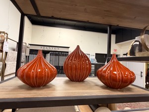 Modern Ribbed Red Ceramic Decorative Vases  Set of 3