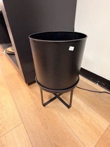 Modern Black Metal Ribbed Planter on Stand  Indoor Plant Pot