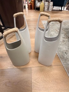 Bloomingville White Ceramic Vases with Rope Handles  Set of 4