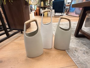Bloomingville White Ceramic Vases with Rope Handles  Set of 3