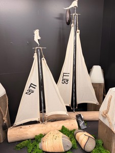 StyleCraft Coastal Wooden Sailboat Dcor  Set of 2 &amp Nautical Rocks.