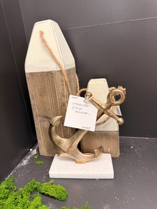 Uttermost Brass Anchor Sculpture with Decorative Wood Buoys  Coastal Nautical Dcor Set