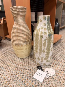 StyleCraft Romani Sage Ceramic Decorative Vase & Wicker Vase