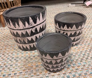 Southwestern Black &amp White Terracotta Planters  Set of 3