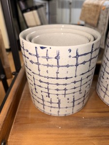 Sullivans Blue &amp White Stoneware Cachepot Planters  Set of 2