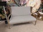 Modern Upholstered Striped Settee Bench Sofa w/ Wood Frame