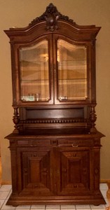 Antique Carved Solid Wood China Hutch  Display Cabinet with Beveled Glass  Approx. 92H x 53W x 25D
