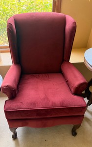 Matching Pair of Burgundy Wingback Accent Chairs with Queen Anne Legs