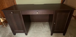 Dark Wood Executive Computer Desk with Storage Cabinets &amp Center Drawer  Approx. 60 x 30 x 32