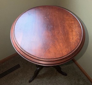 Vintage Round Pedestal Accent Table with Carved Tripod Base  Solid Wood End Table