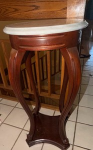 Round Marble Top Pedestal Plant Stand Accent Table  Solid Wood Display Table